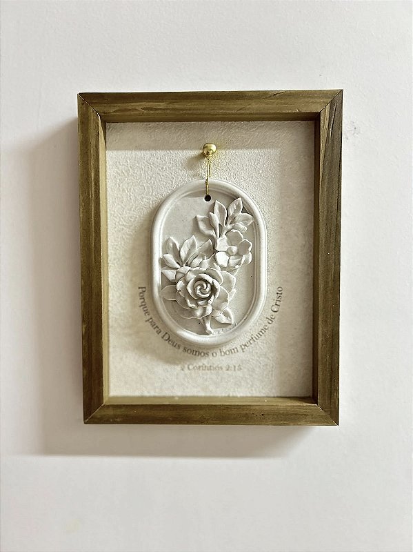 Quadro Difusor "Bom Perfume de Cristo" — Moldura em Madeira e Gesso