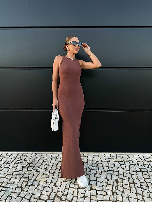 Vestido Regata Longo Marrom