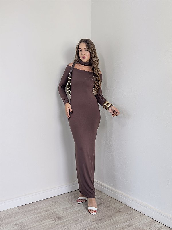 Vestido Tracy Manga Longa marrom