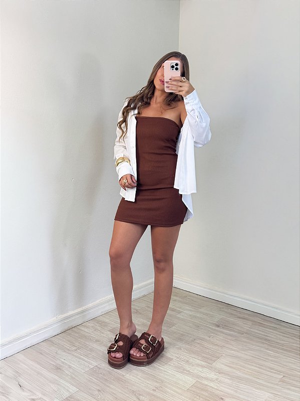 Vestido Albany Curto Marrom
