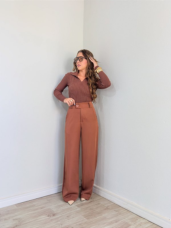 Calça Alfaiataria Vitoria Marrom Nutela