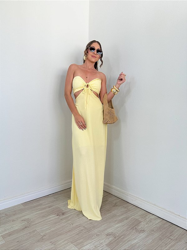 Vestido Mari Abertura na Cintura Amarelo