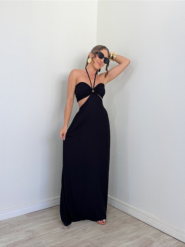 Vestido Mari Abertura na Cintura Preto