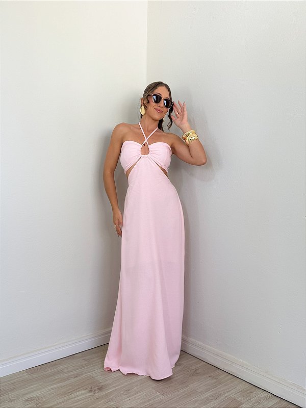 Vestido Mari Abertura na Cintura Rosa