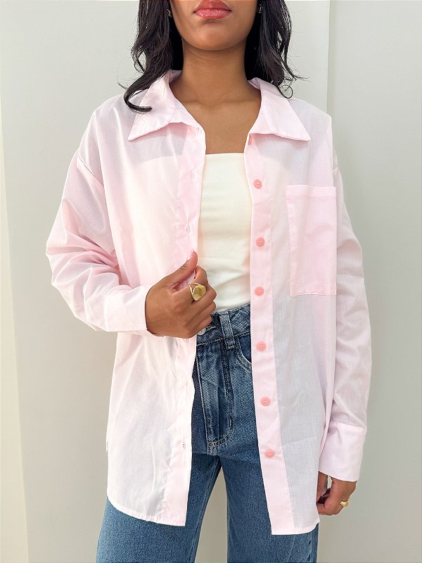 Camisa Tricoline Rosa Bebê