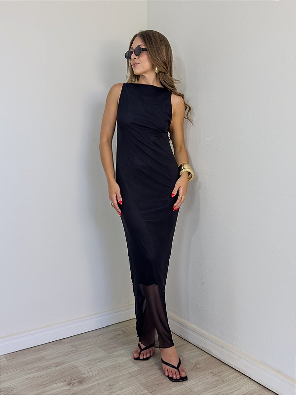 Vestido Regata Tule Preto