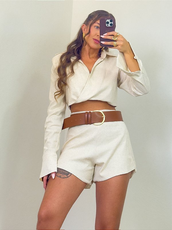 Conjunto Short Linho Aura Cru