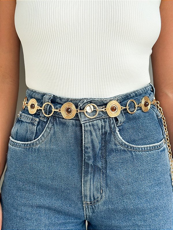 Cinto corrente pedras marrom