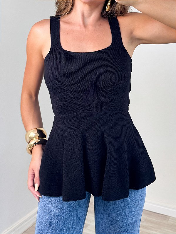 Blusa Modal Peplum Preta