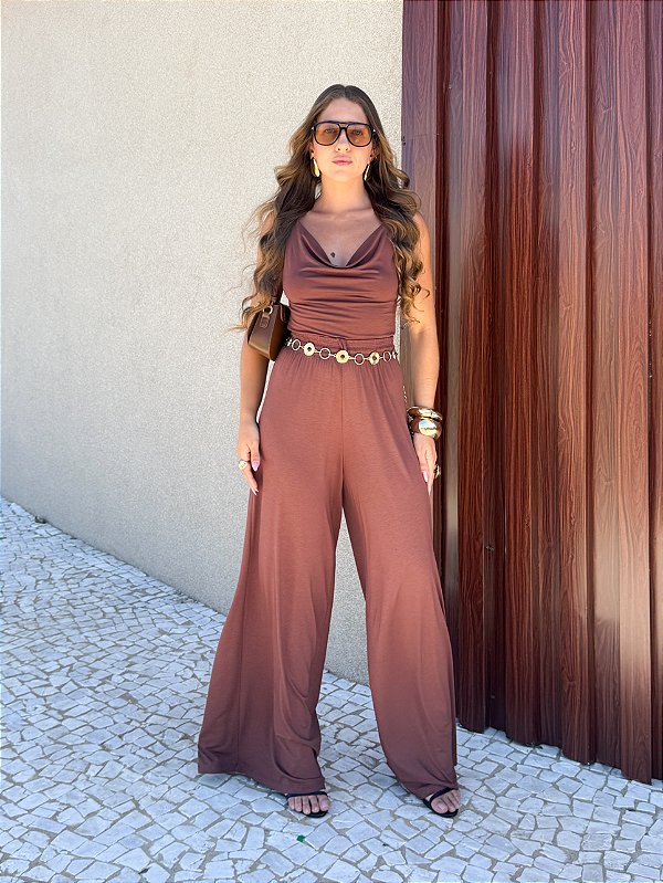 Calça comfy malha marrom