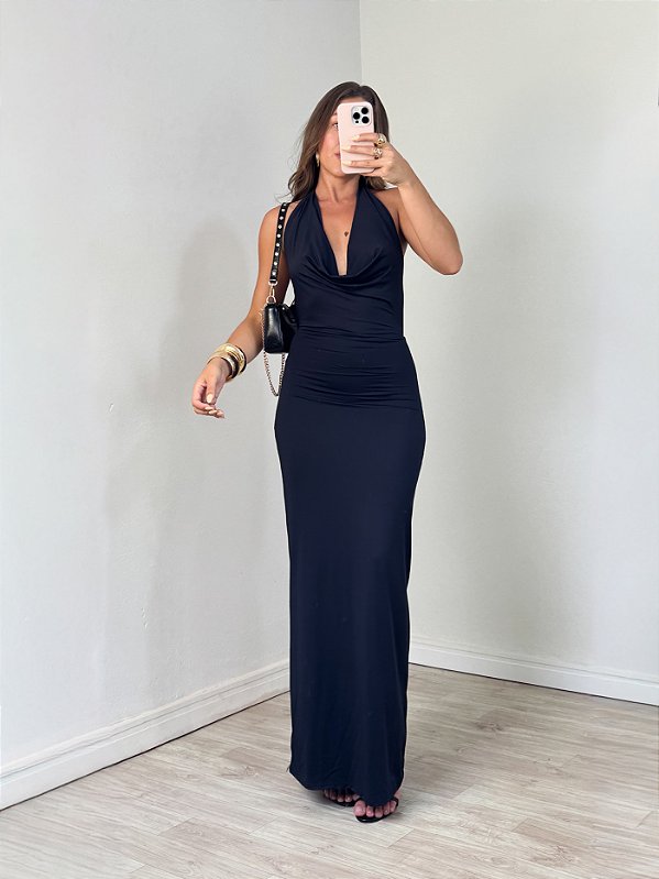Vestido Decote Longo Preto