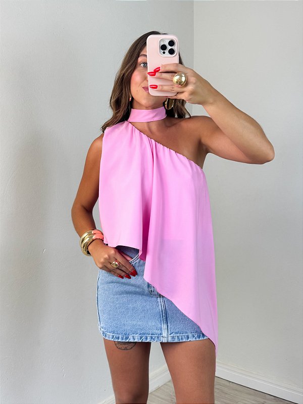 Blusa fluida assimétrica rosa