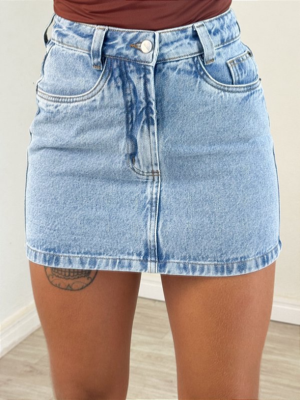 Saia jeans mini lavagem média