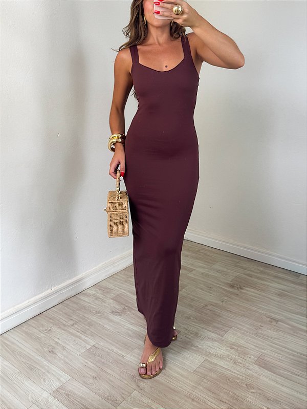 Vestido basic poliamida marrom