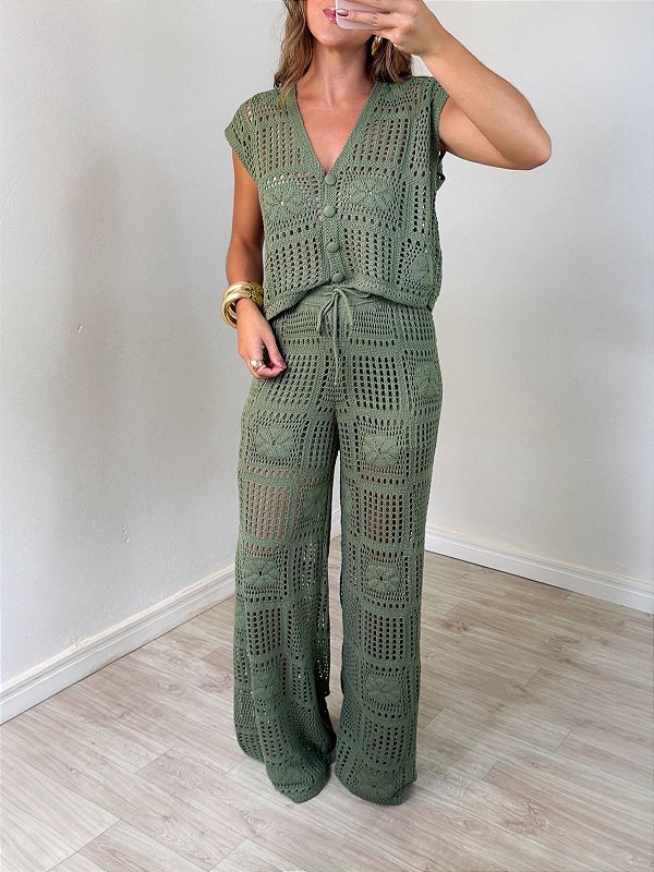 Conjunto calça tricô verde