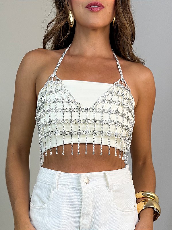 Top pedras brilhantes prata