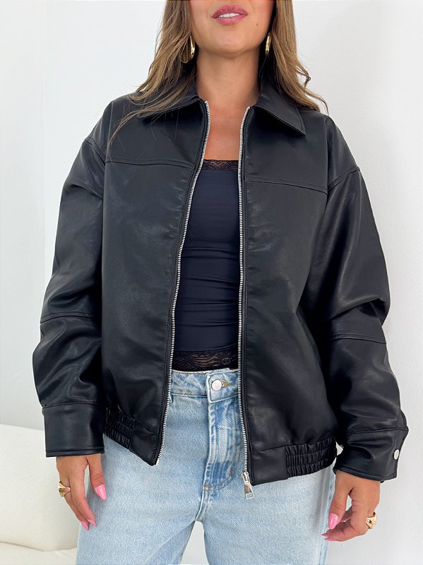 Maxi Jaqueta PU Preta