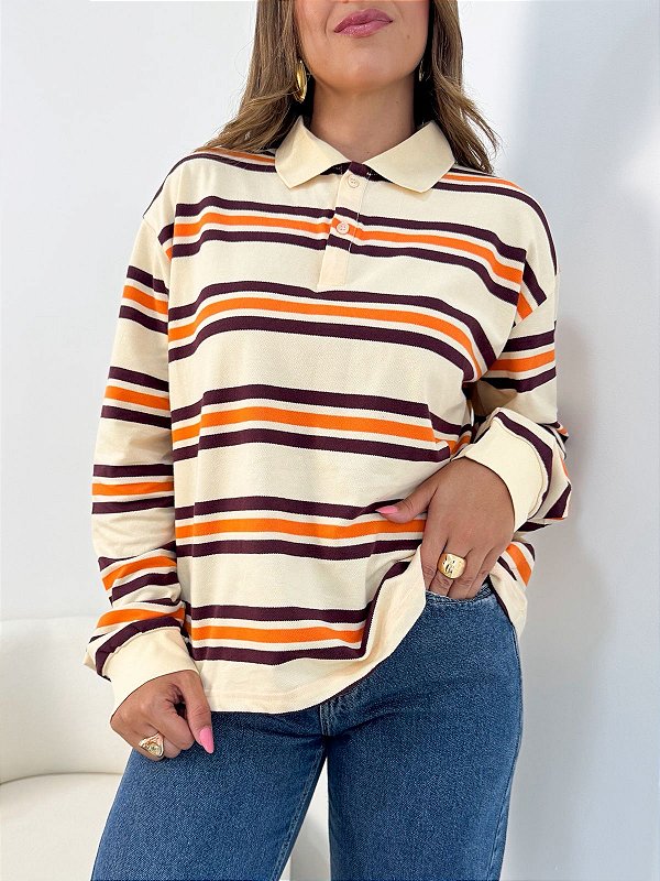 Blusa listrada manga longa nude