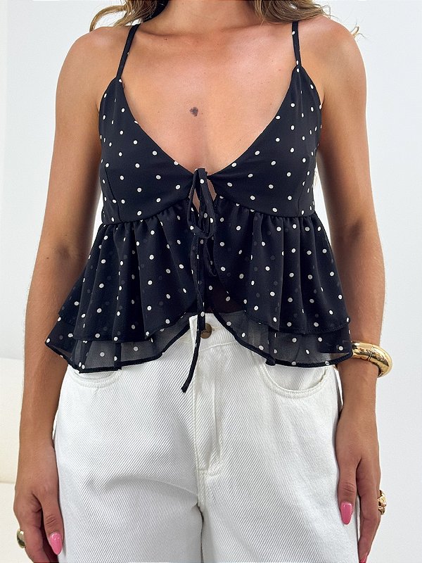 Blusa Bata Poá Preta