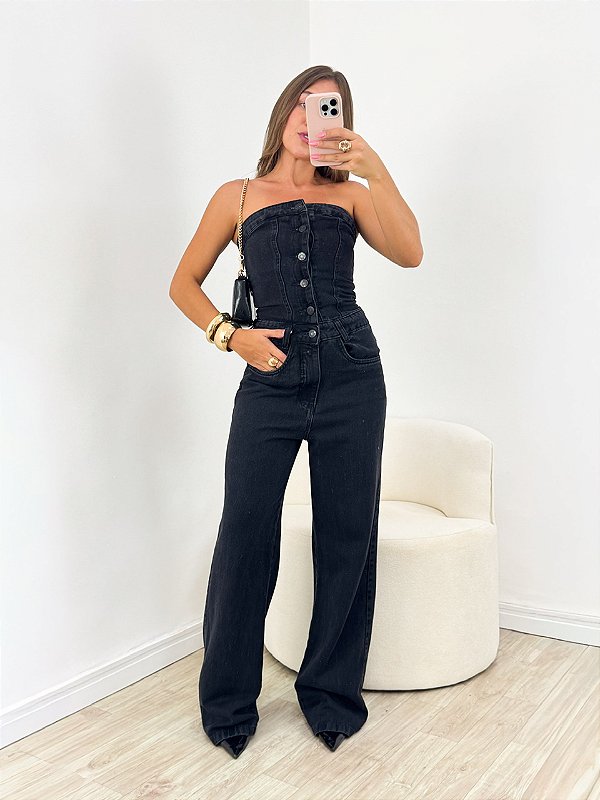 Macacão jeans botões slayer