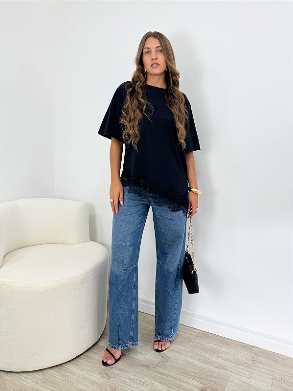 Tshirt Basic Renda Preta