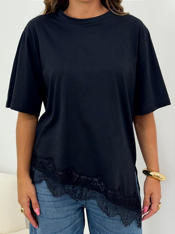 Tshirt Basic Renda Preta