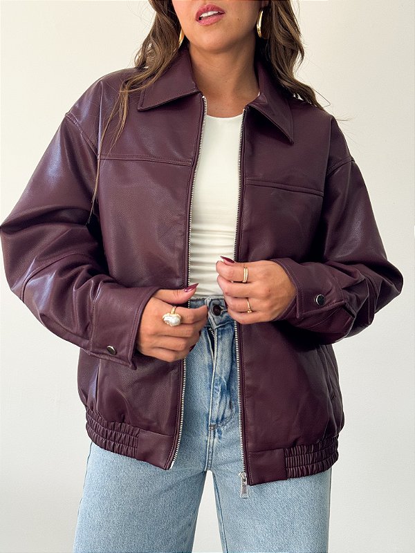 Maxi Jaqueta PU Cherry