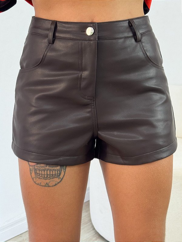 Short PU marrom