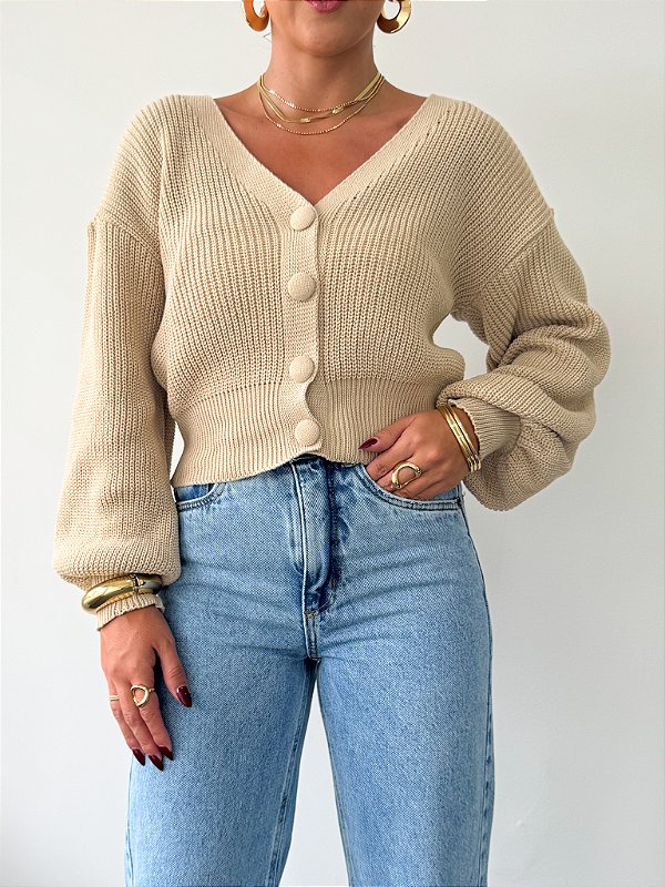 Tricô Maria Botões Areia