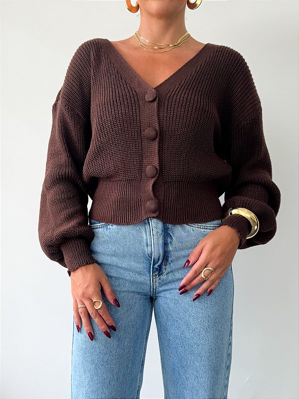 Tricô Maria Botões Marrom