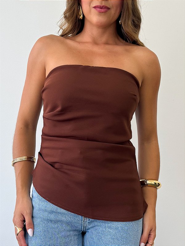 Blusa sem alças drapeada monique marrom