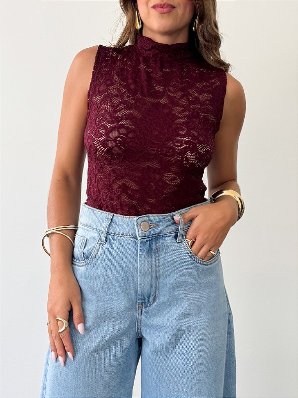 Body Renda Cavado Marsala