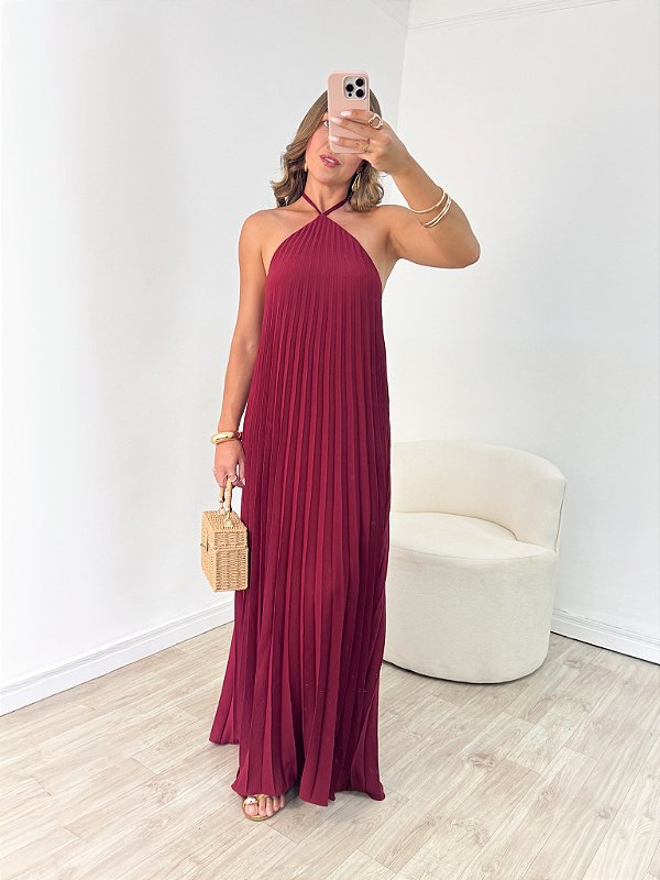 Vestido Plissado Marsala