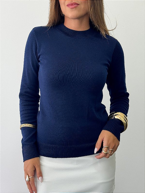 Tricô gola simples azul marinho