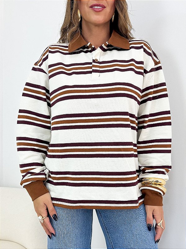 Blusa listrada manga longa off