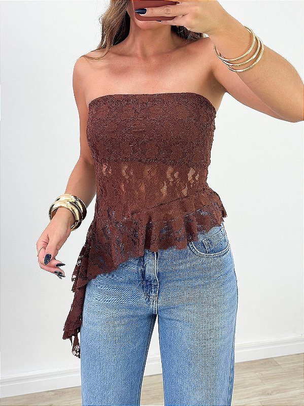 Blusa rendada Marfa Marrom
