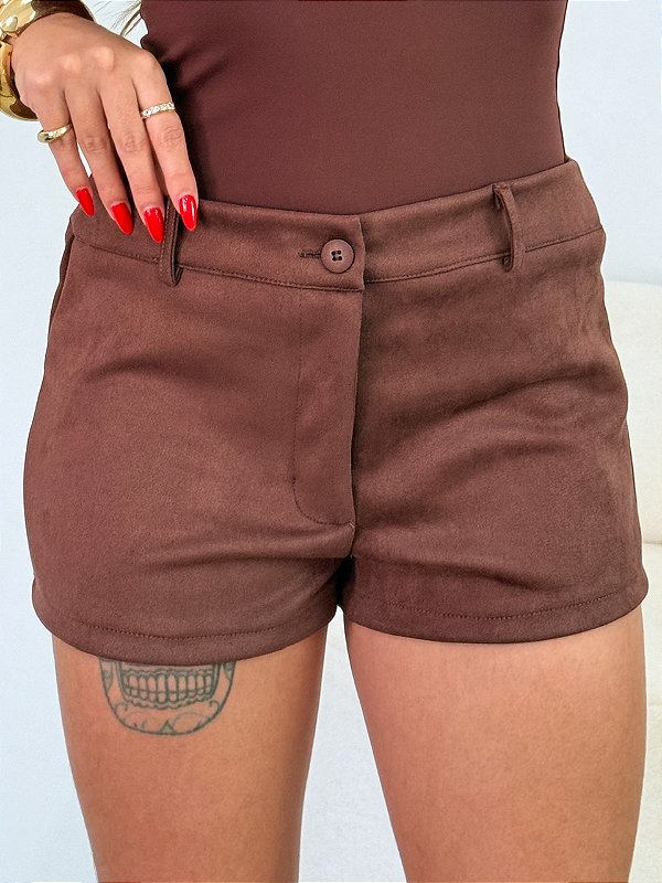 Mini Short Suede Marrom