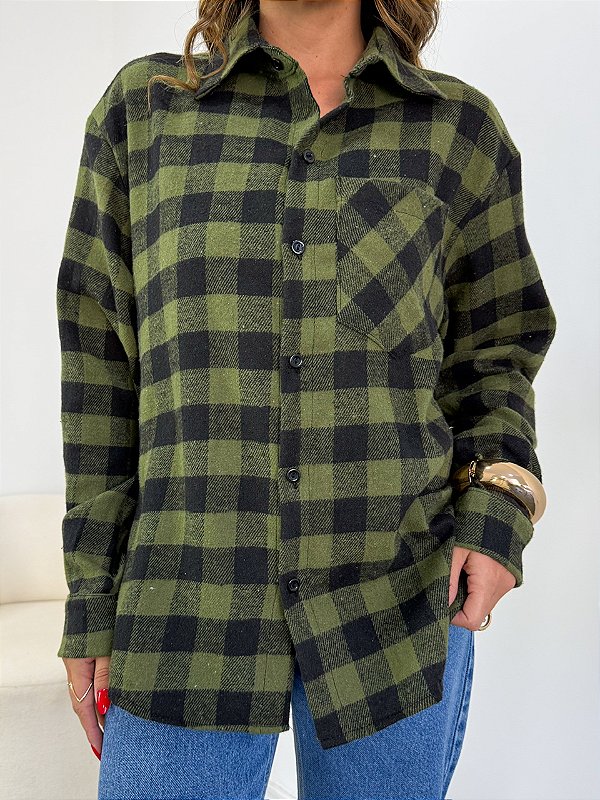 Camisa xadrez flanelada verde
