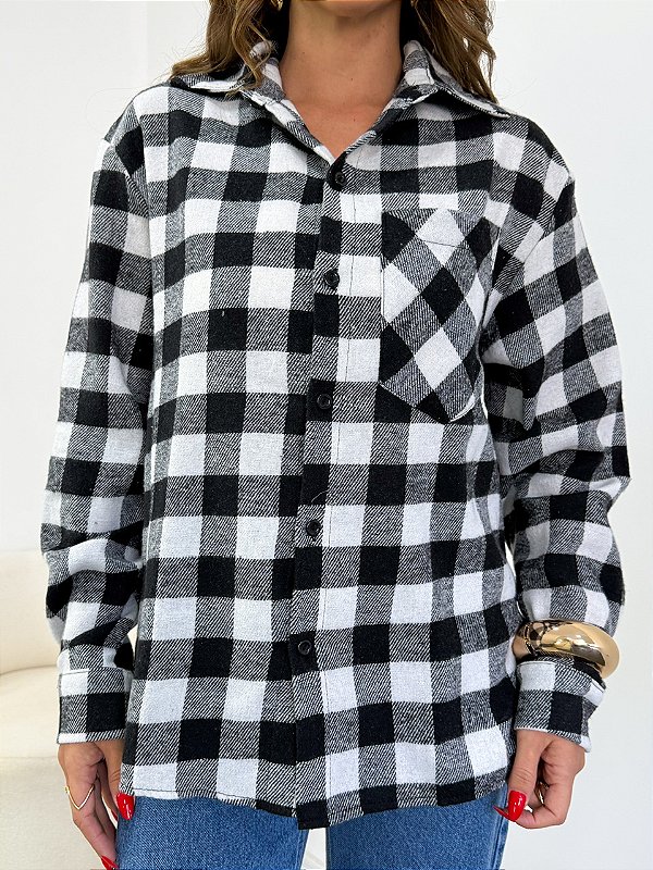 Camisa xadrez flanelada preta