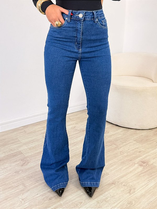 Calça Bootcut Jeans Escuro