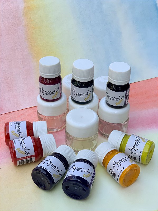 Aquarela Apiscor - kit com 9 cores + 9 potes de vidro com tampa
