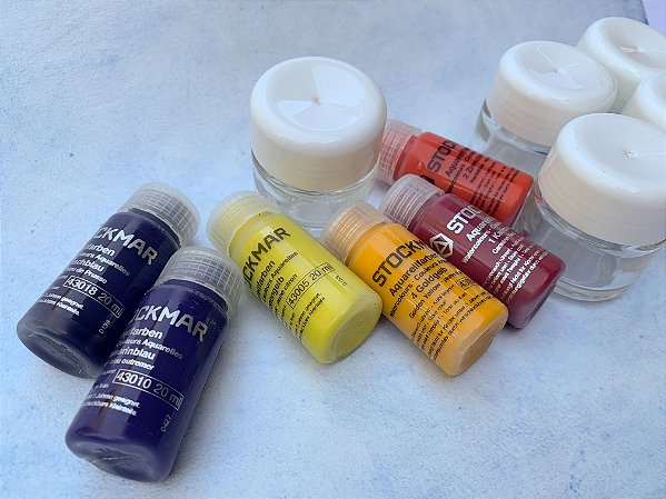 Aquarela Stockmar - 6 cores básicas + 6 potes vidro com tampa