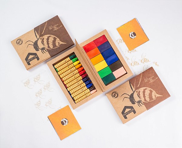 Combo giz de cera Apiscor 12 blocos + 12 bastões cores básicas