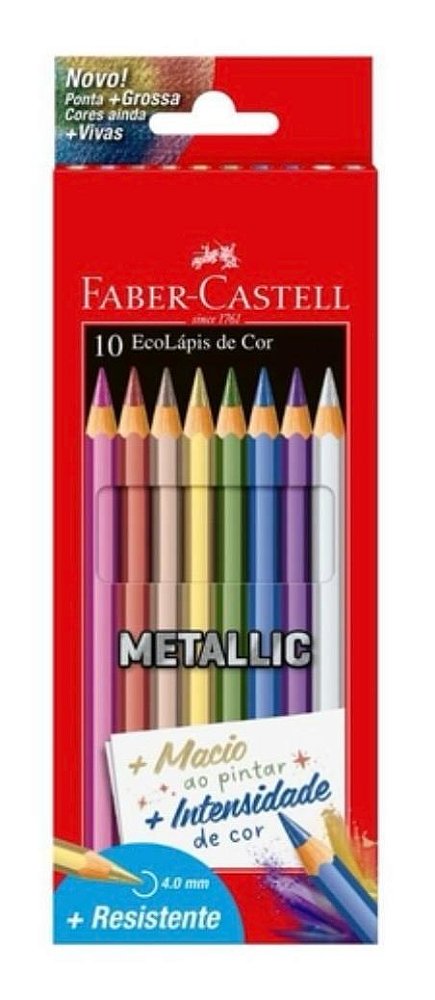 EcoLápis de Cor Mina 4.0 mm Faber Castell - 10 Cores metalicas