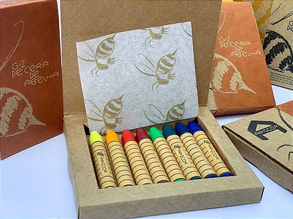 Giz de cera bastão Apiscor - caixa com 8 cores básicas