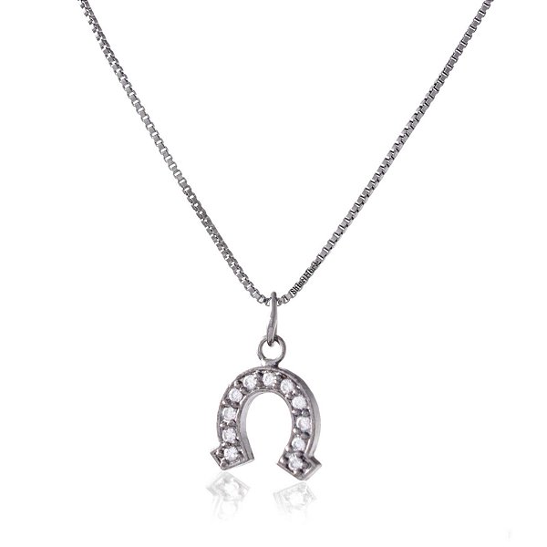 Colar country mini ferradura zircônia