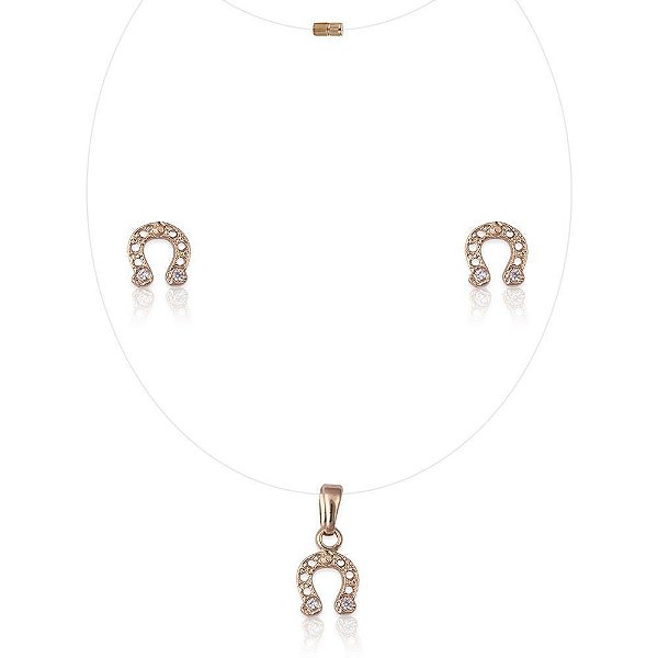 Conjunto ferradura Chocker nylon e brinco