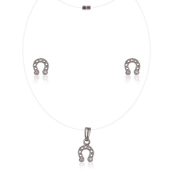 Conjunto ferradura Chocker nylon e brinco