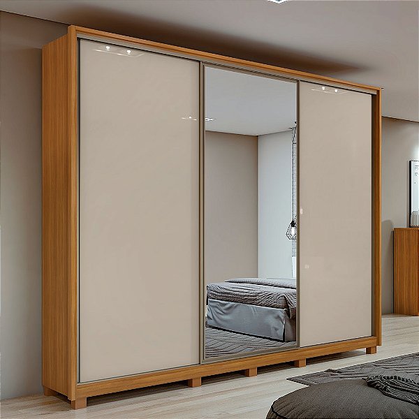 ROUPEIRO 3 PORTAS SPAZIO 2,70M - PORTAS FLEX - 1 PORTA GLASS COM PÊS./ROVERE /OFF-WHITE