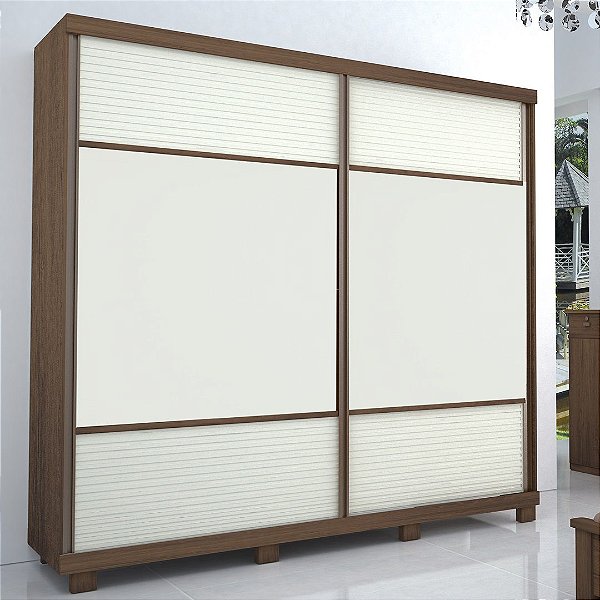 ROUPEIRO 2 PORTAS BELGA 100% MDF (LARG.: 2,30M) COM PÉS ./AMENDOA /OFF WHITE